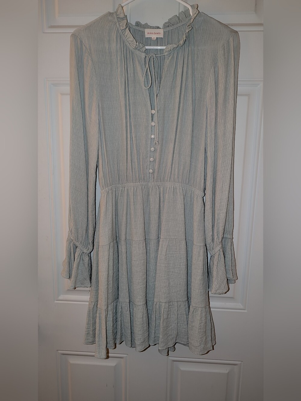 Stolen Hearts Tiered Dress Size Medium Light Sage Green NWOT